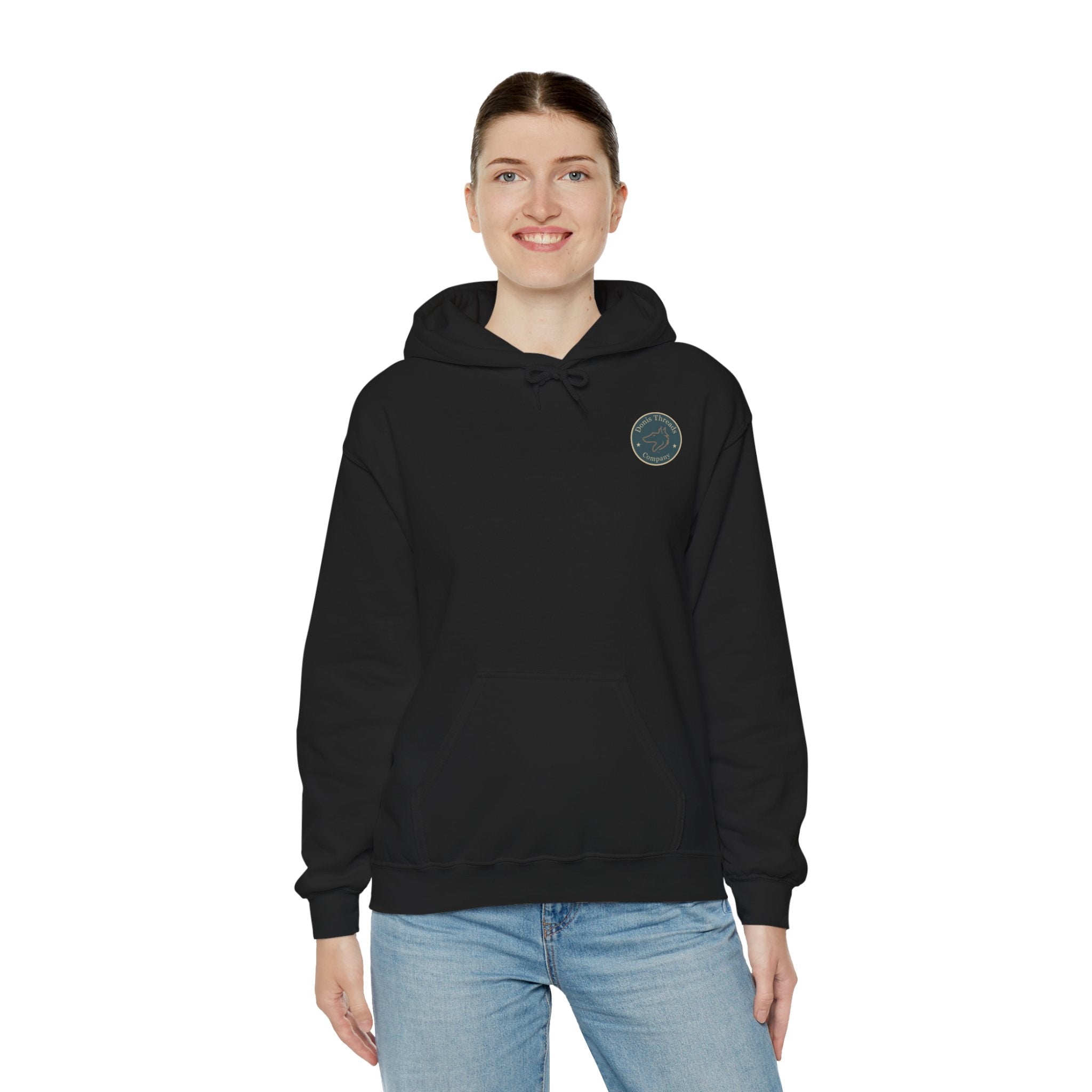 Donis Threads Company Cozy Hooded Sweatshirt, Perfect for Casual Outings, Gifting, Fall/Winter Wear, Unique Graphic Design