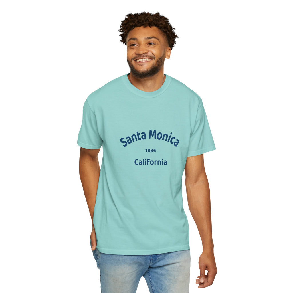 Santa Monica Garment-Dyed T-Shirt, Unisex Casual Wear, Beach Vacation Tee, Coastal Destination Apparel, Summer Souvenir