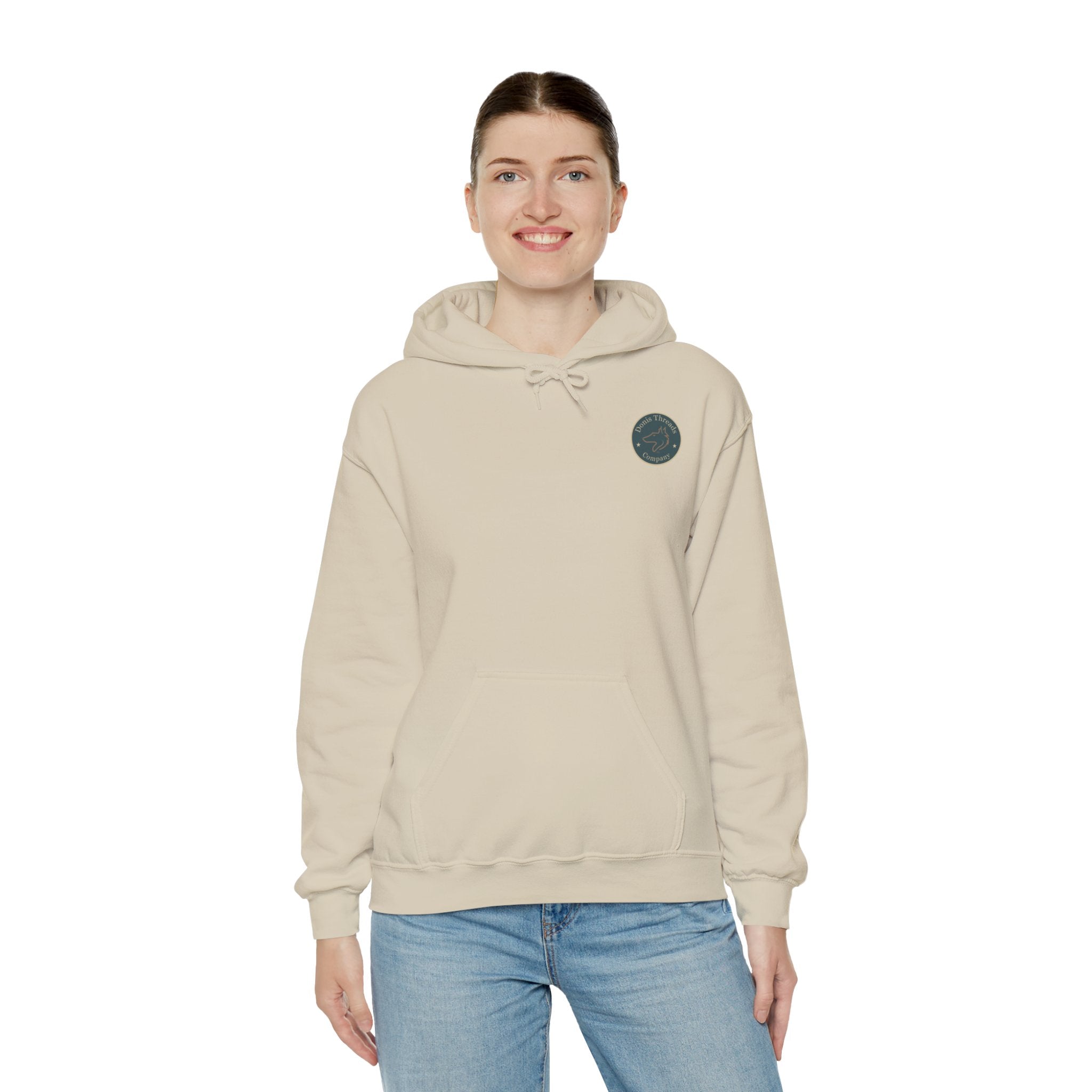 Donis Threads Company Cozy Hooded Sweatshirt, Perfect for Casual Outings, Gifting, Fall/Winter Wear, Unique Graphic Design
