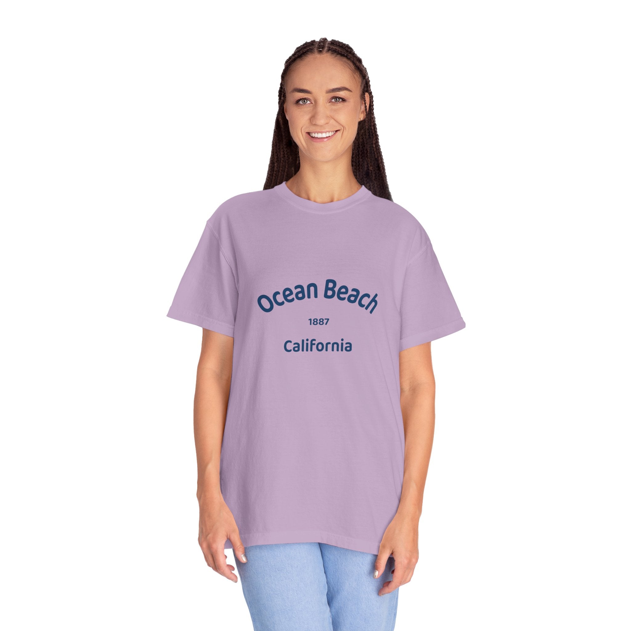 Ocean Beach Garment-Dyed T-Shirt, Casual Vintage Tee, Summer Beachwear, Coastal Gift, Beach Lover's Apparel