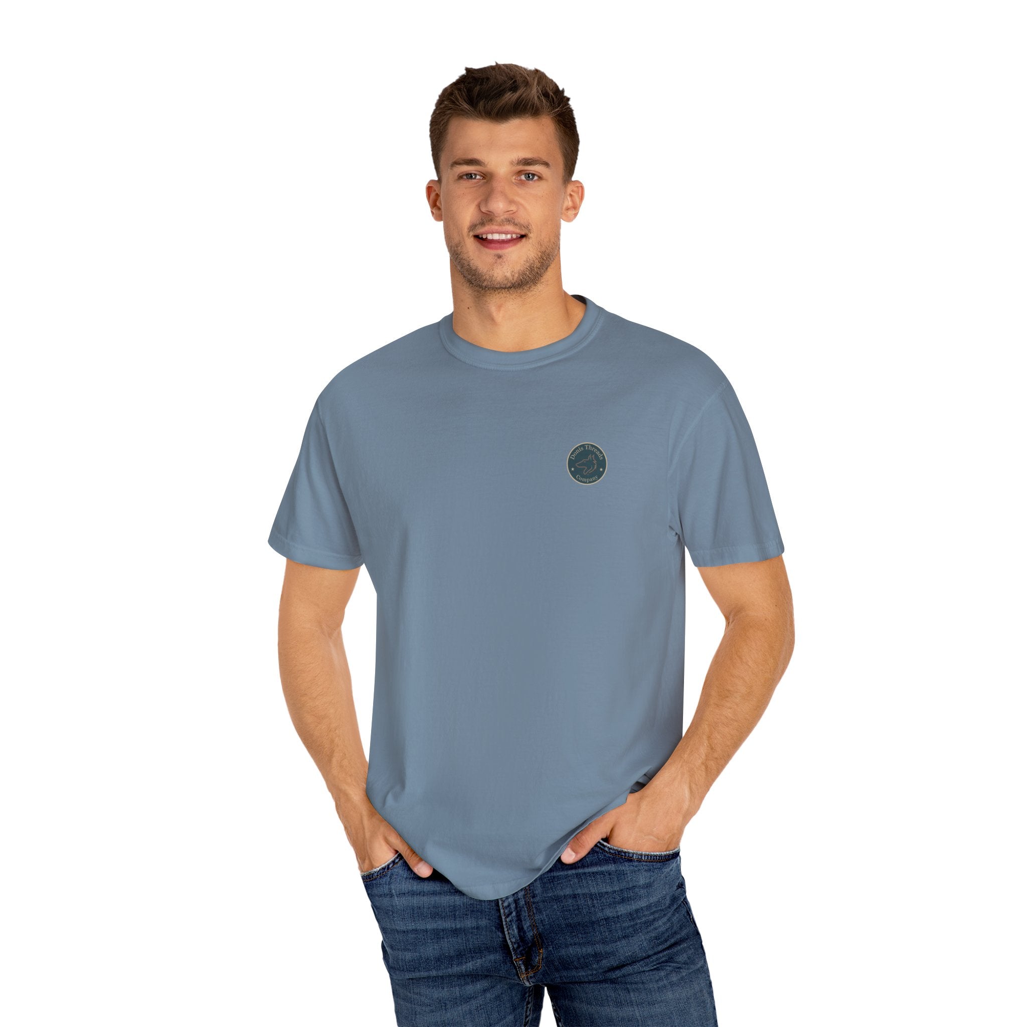 Donis Threads Company Logo, Garment-Dyed T-Shirt, Unisex Casual Tee, Soft Cotton Tee, Vintage Style Shirt, Everyday Wear, Eco-Friendly Apparel