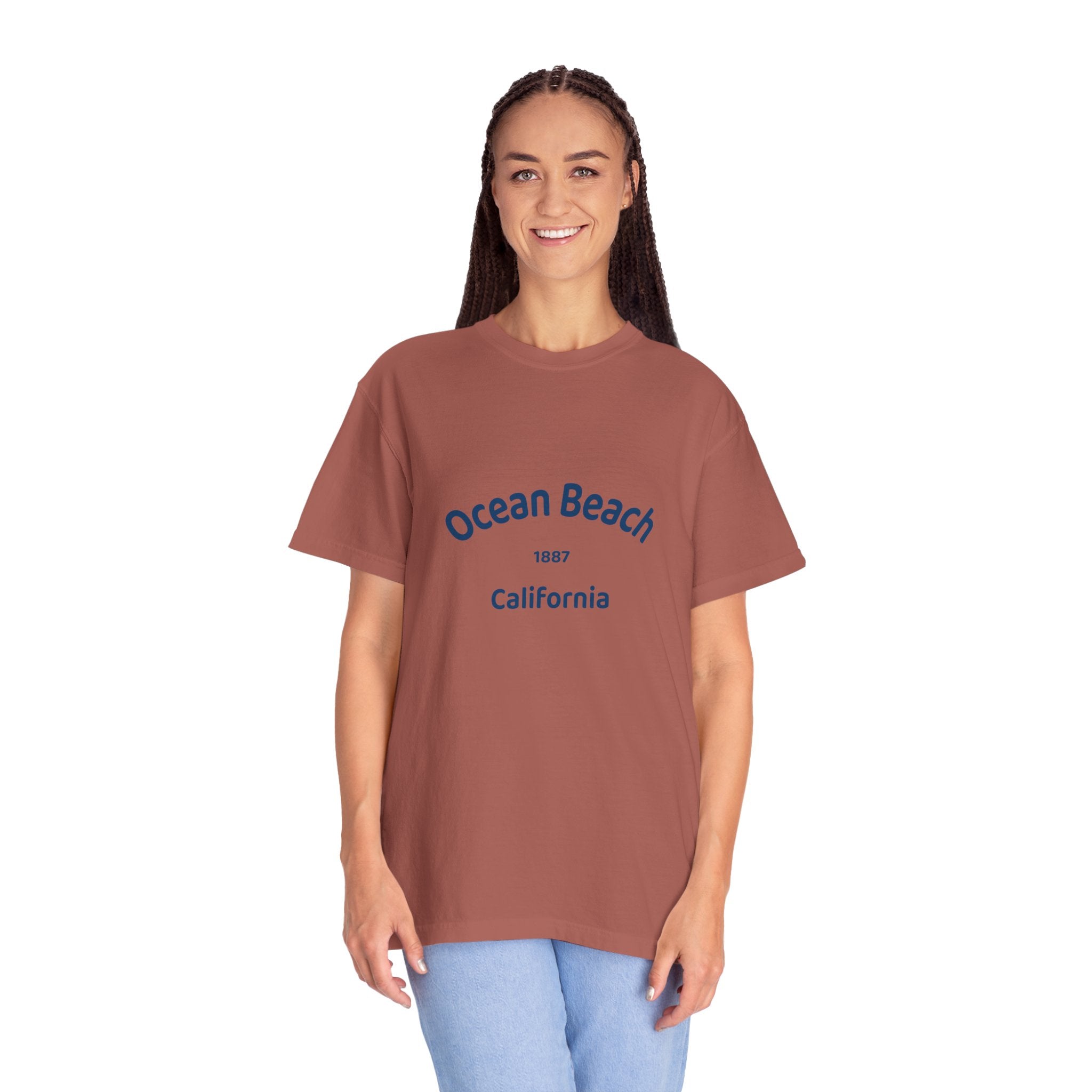 Ocean Beach Garment-Dyed T-Shirt, Casual Vintage Tee, Summer Beachwear, Coastal Gift, Beach Lover's Apparel