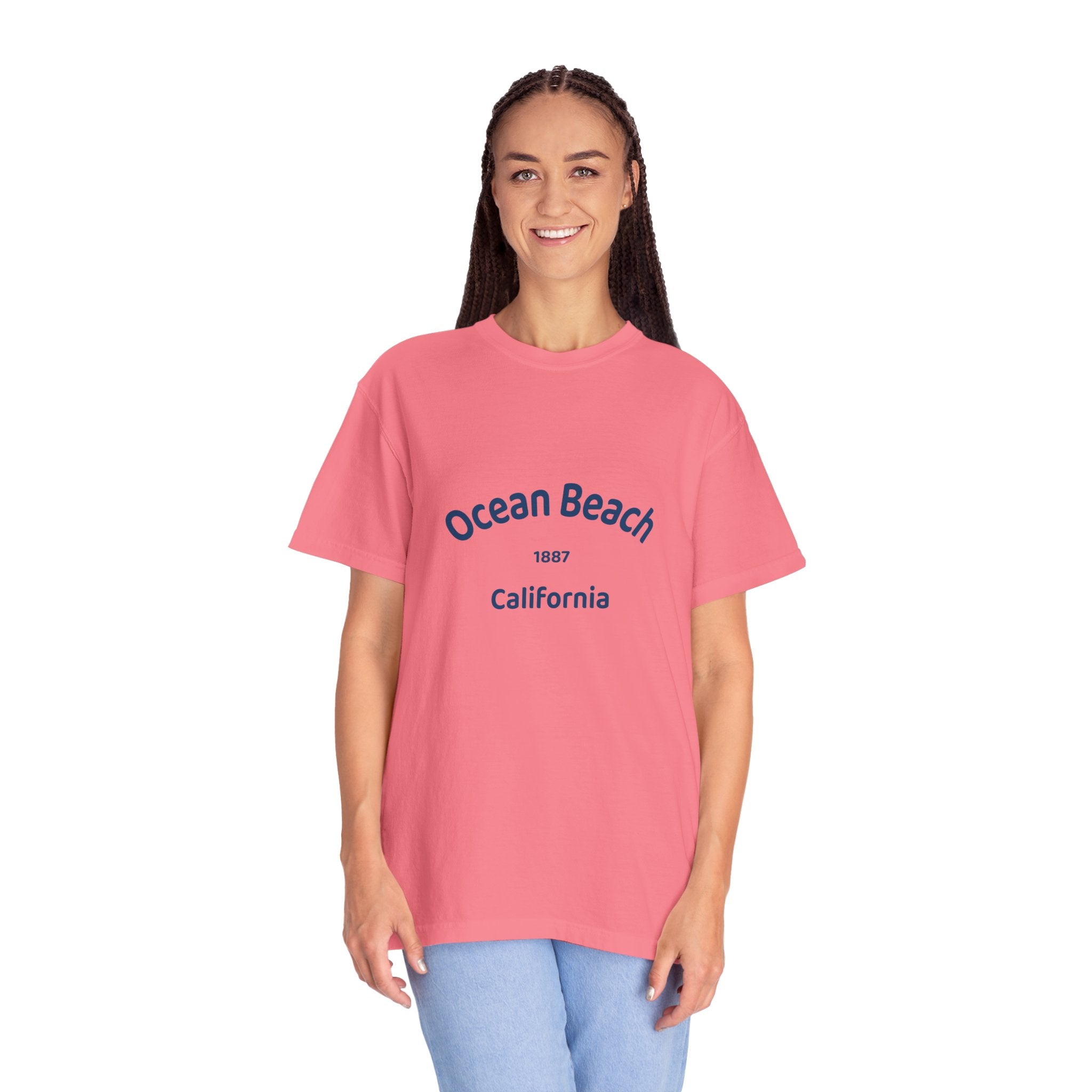 Ocean Beach Garment-Dyed T-Shirt, Casual Vintage Tee, Summer Beachwear, Coastal Gift, Beach Lover's Apparel