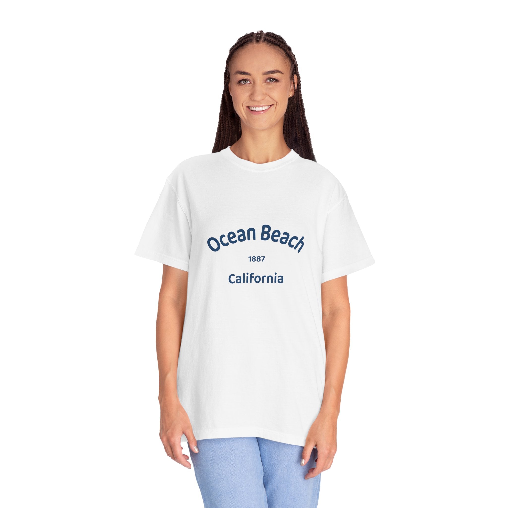 Ocean Beach Garment-Dyed T-Shirt, Casual Vintage Tee, Summer Beachwear, Coastal Gift, Beach Lover's Apparel