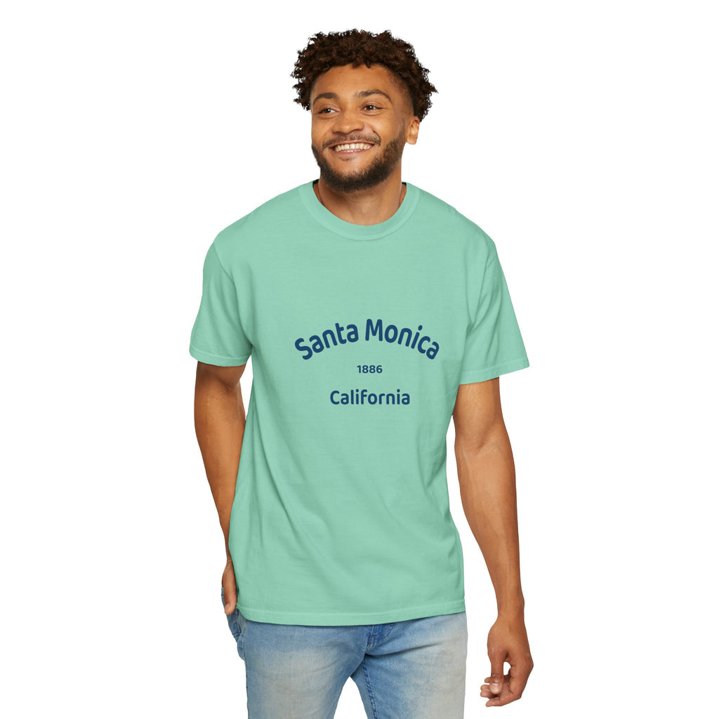 Santa Monica Garment-Dyed T-Shirt, Unisex Casual Wear, Beach Vacation Tee, Coastal Destination Apparel, Summer Souvenir