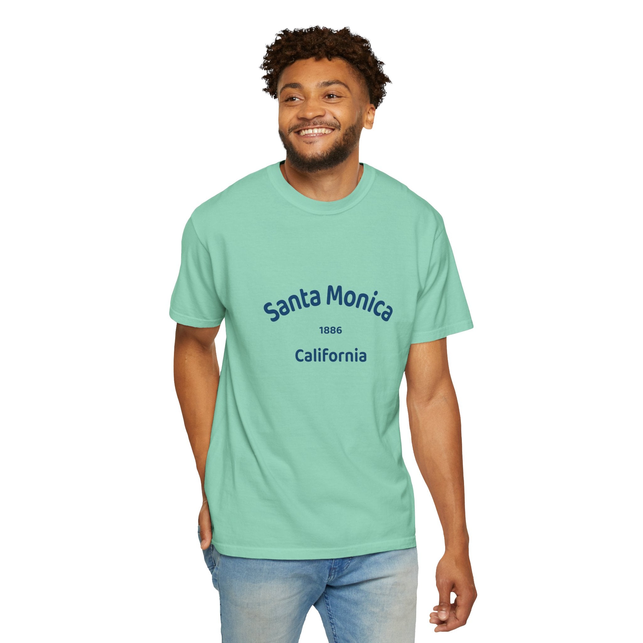 Santa Monica Garment-Dyed T-Shirt, Unisex Casual Wear, Beach Vacation Tee, Coastal Destination Apparel, Summer Souvenir