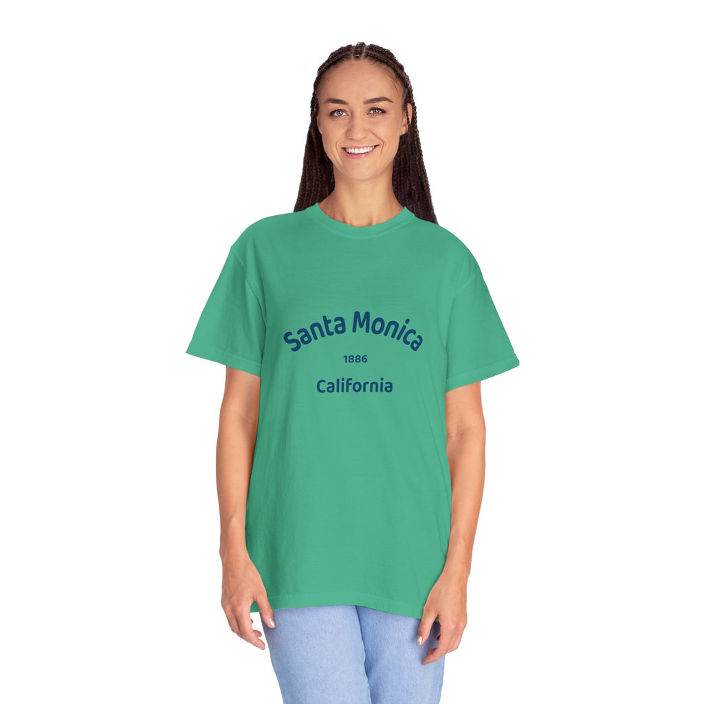Santa Monica Garment-Dyed T-Shirt, Unisex Casual Wear, Beach Vacation Tee, Coastal Destination Apparel, Summer Souvenir