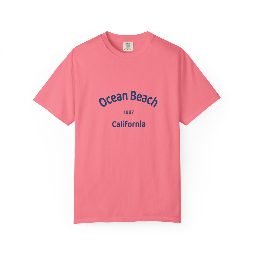 Ocean Beach Garment-Dyed T-Shirt, Casual Vintage Tee, Summer Beachwear, Coastal Gift, Beach Lover's Apparel