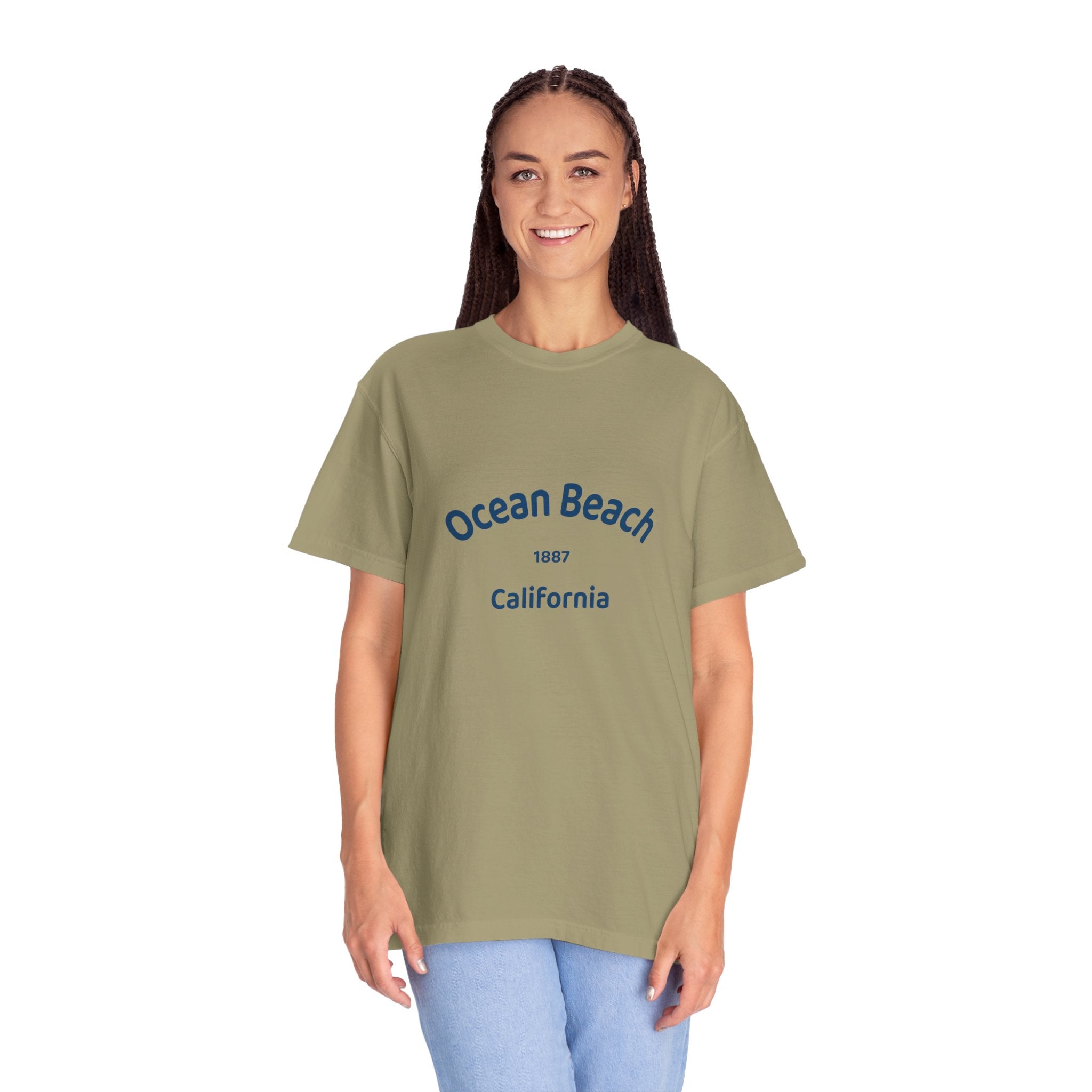 Ocean Beach Garment-Dyed T-Shirt, Casual Vintage Tee, Summer Beachwear, Coastal Gift, Beach Lover's Apparel