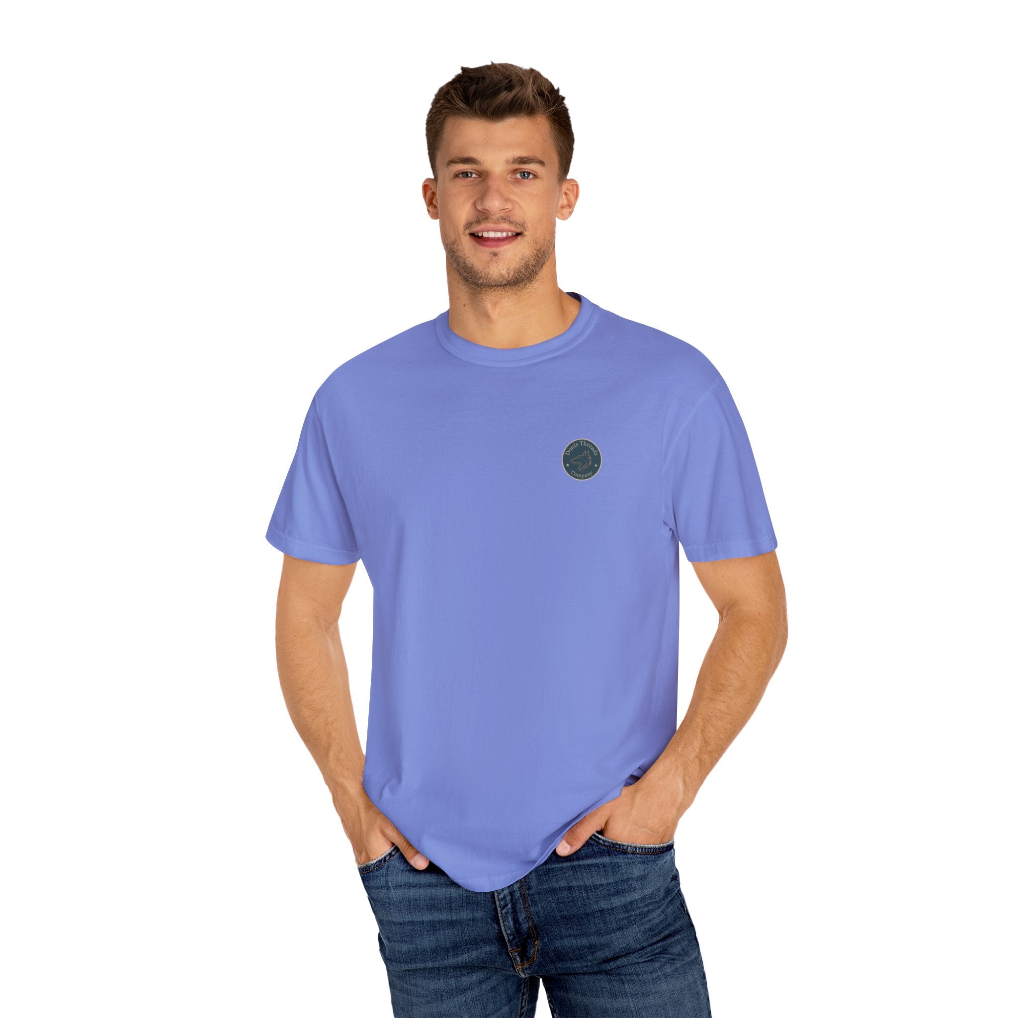 Donis Threads Company Logo, Garment-Dyed T-Shirt, Unisex Casual Tee, Soft Cotton Tee, Vintage Style Shirt, Everyday Wear, Eco-Friendly Apparel