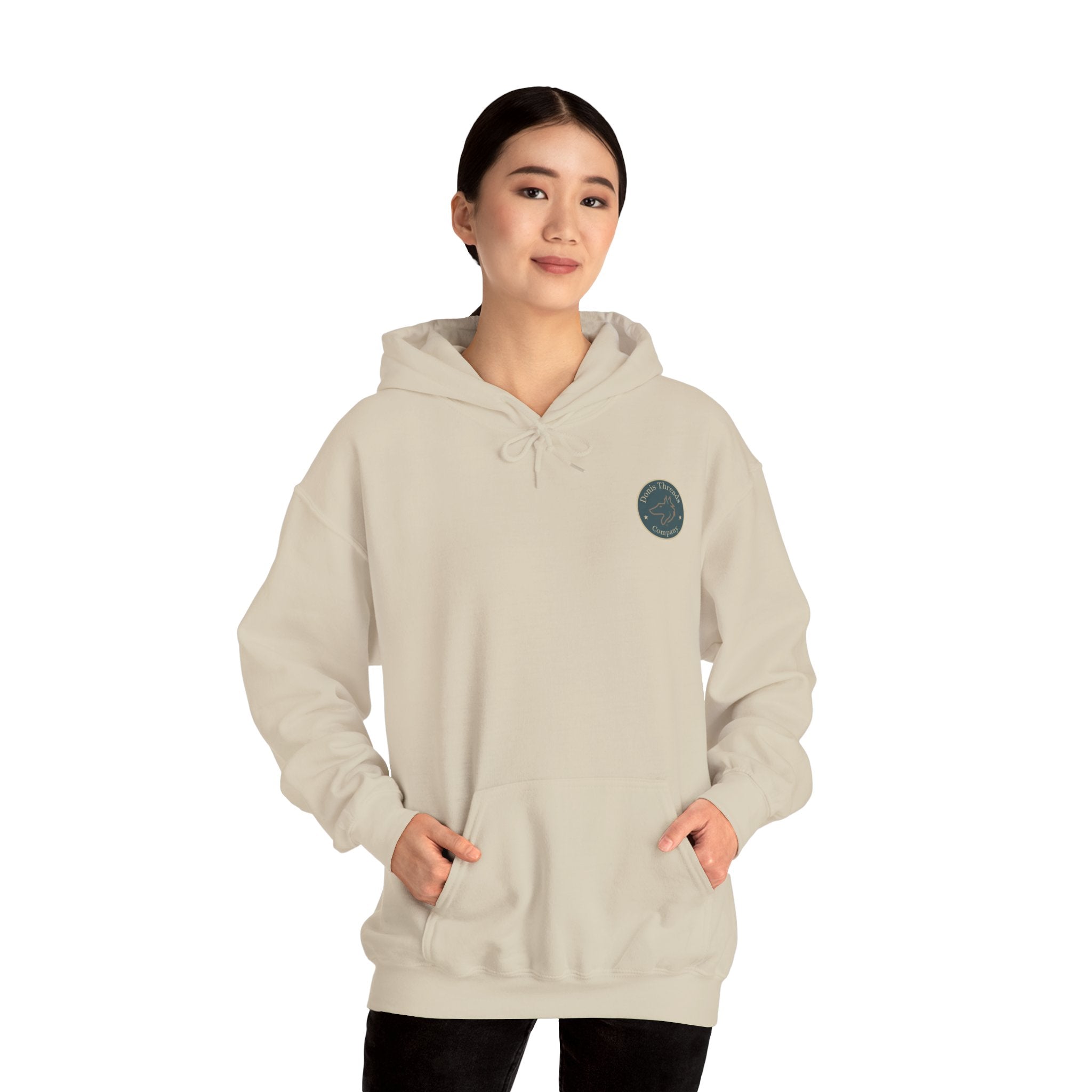Donis Threads Company Cozy Hooded Sweatshirt, Perfect for Casual Outings, Gifting, Fall/Winter Wear, Unique Graphic Design