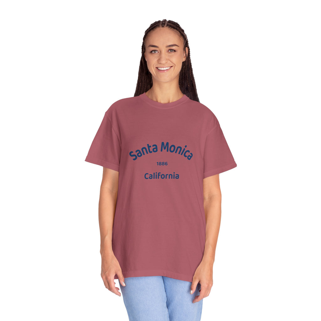 Santa Monica Garment-Dyed T-Shirt, Unisex Casual Wear, Beach Vacation Tee, Coastal Destination Apparel, Summer Souvenir