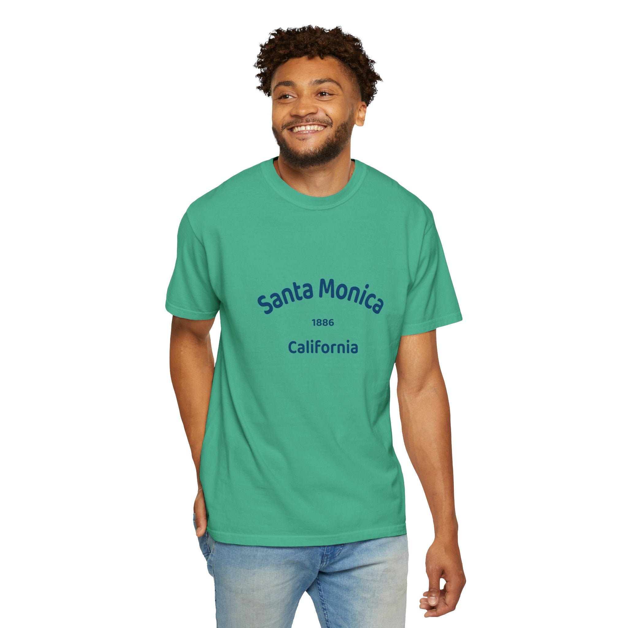 Santa Monica Garment-Dyed T-Shirt, Unisex Casual Wear, Beach Vacation Tee, Coastal Destination Apparel, Summer Souvenir