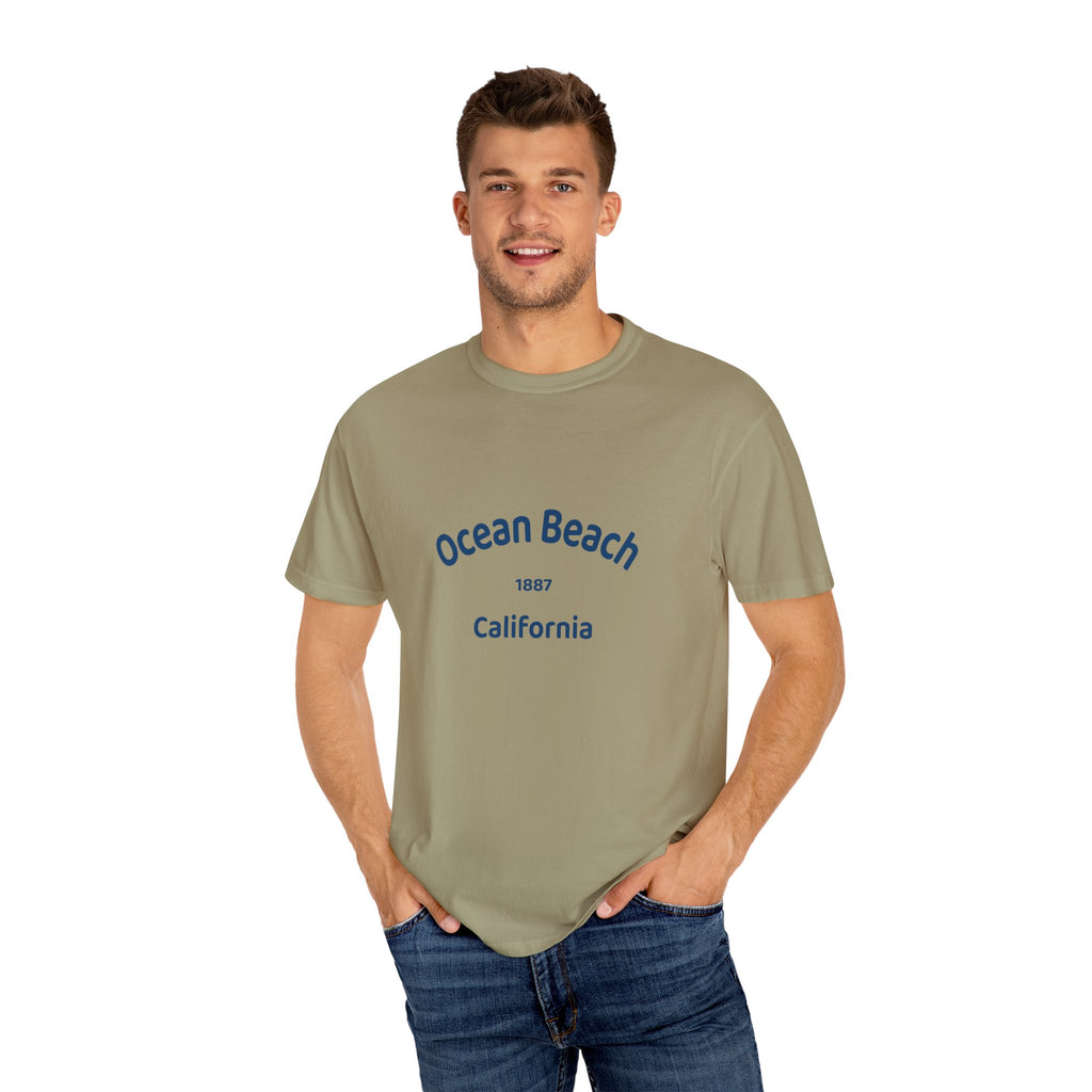 Ocean Beach Garment-Dyed T-Shirt, Casual Vintage Tee, Summer Beachwear, Coastal Gift, Beach Lover's Apparel