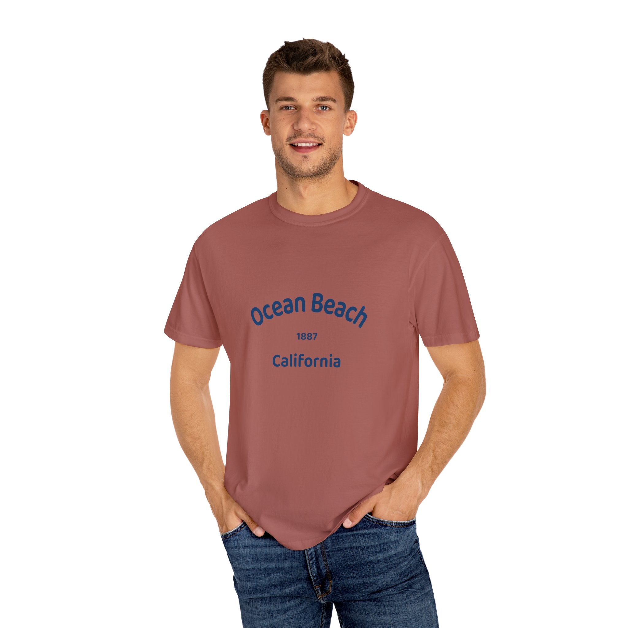 Ocean Beach Garment-Dyed T-Shirt, Casual Vintage Tee, Summer Beachwear, Coastal Gift, Beach Lover's Apparel