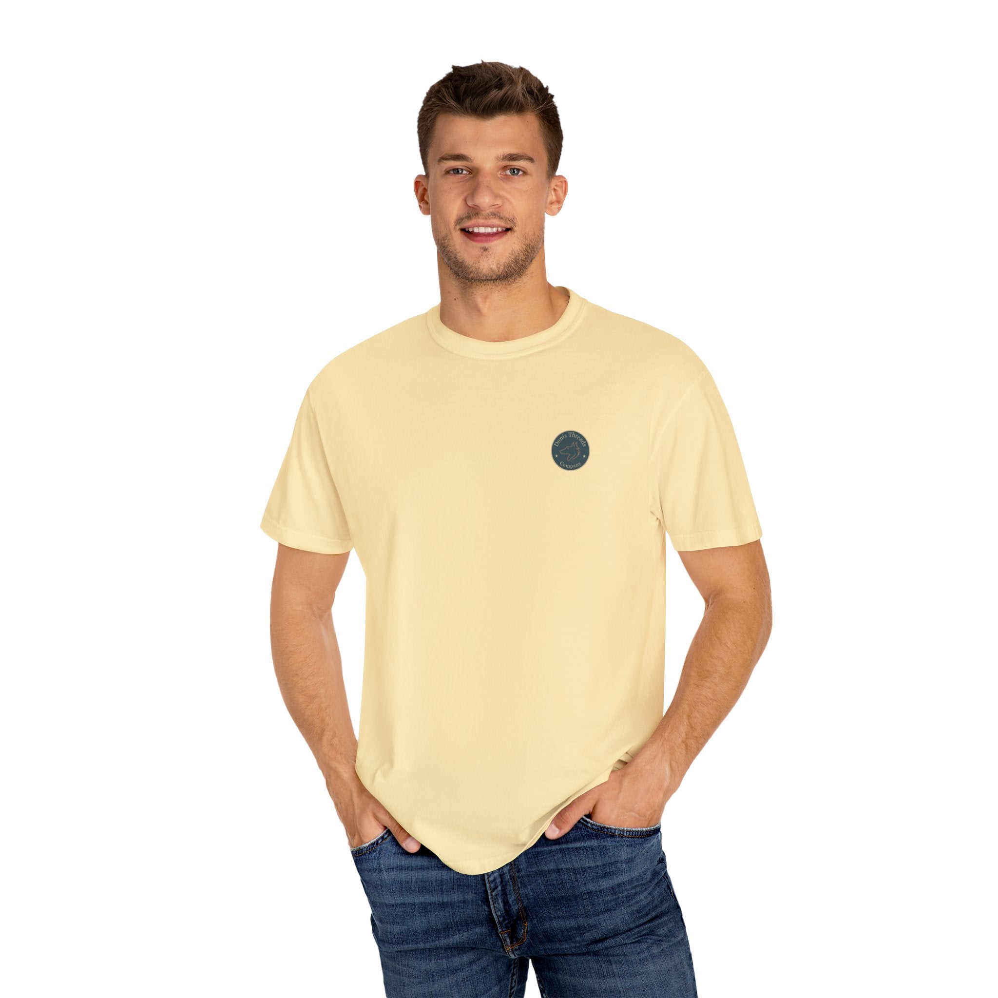 Donis Threads Company Logo, Garment-Dyed T-Shirt, Unisex Casual Tee, Soft Cotton Tee, Vintage Style Shirt, Everyday Wear, Eco-Friendly Apparel